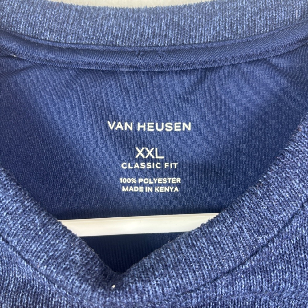 Van Heusen Mens XXL‎ Blue Crewneck Sweater Grey Racing Stripe Classic Fit Soft - Picture 2 of 13